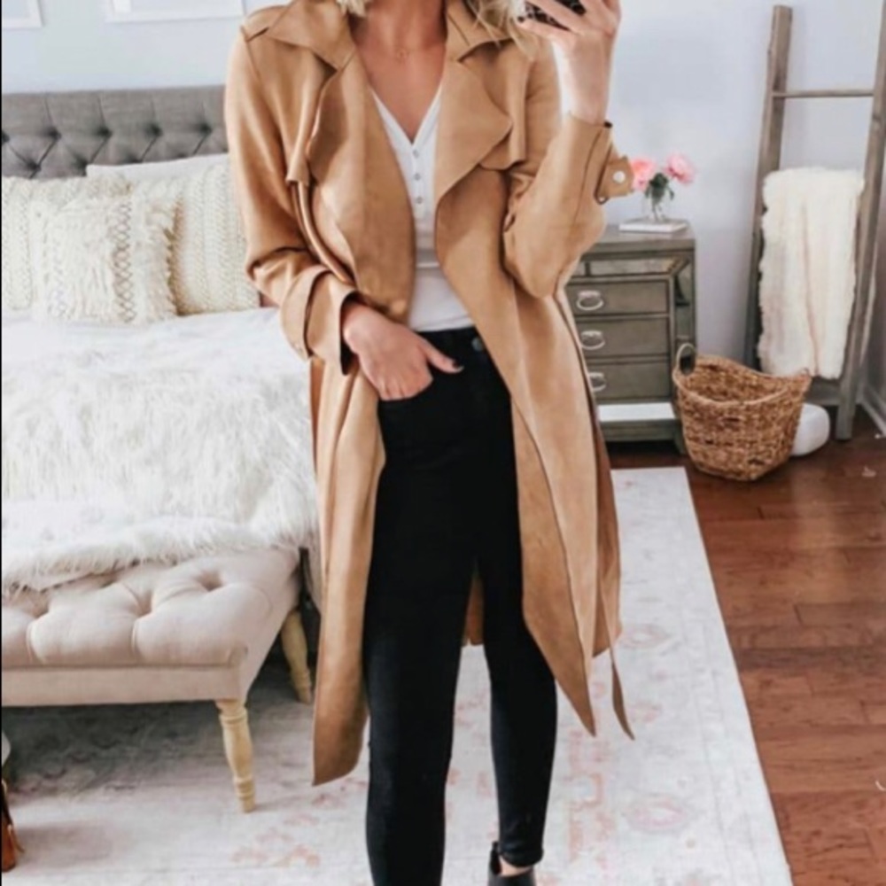 Tan suede trench coat NWT